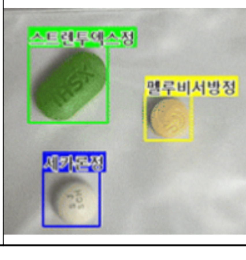 Pill detection output with Korean medication labels